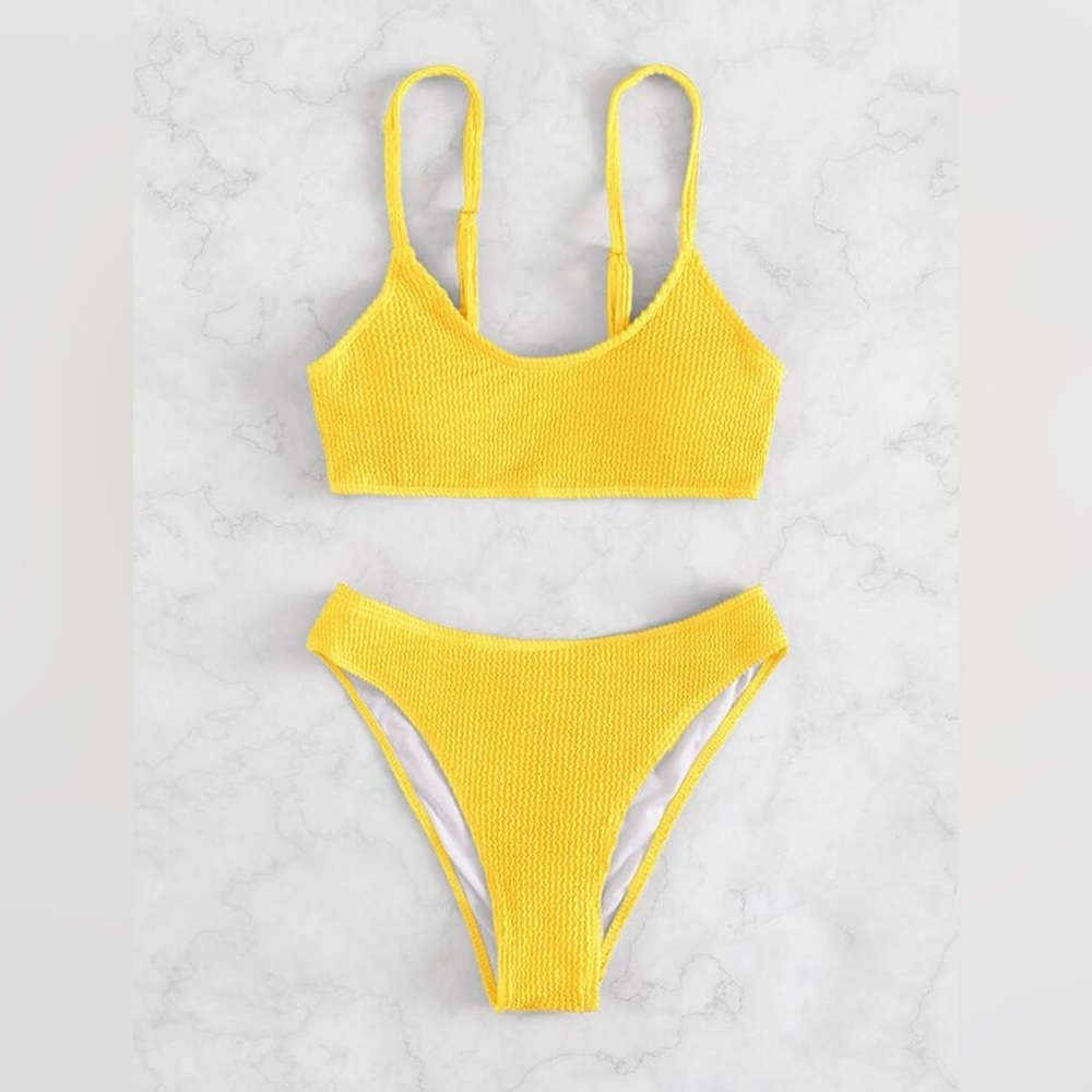 Yellow Highwaisted Padded Swimsuit